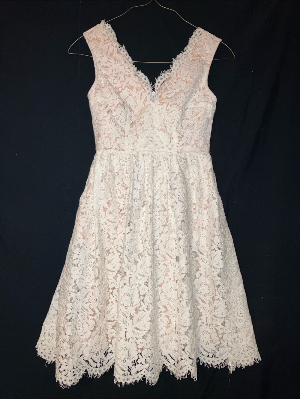 Lace V-Neck Sleeveless A-Line Dress in Blush